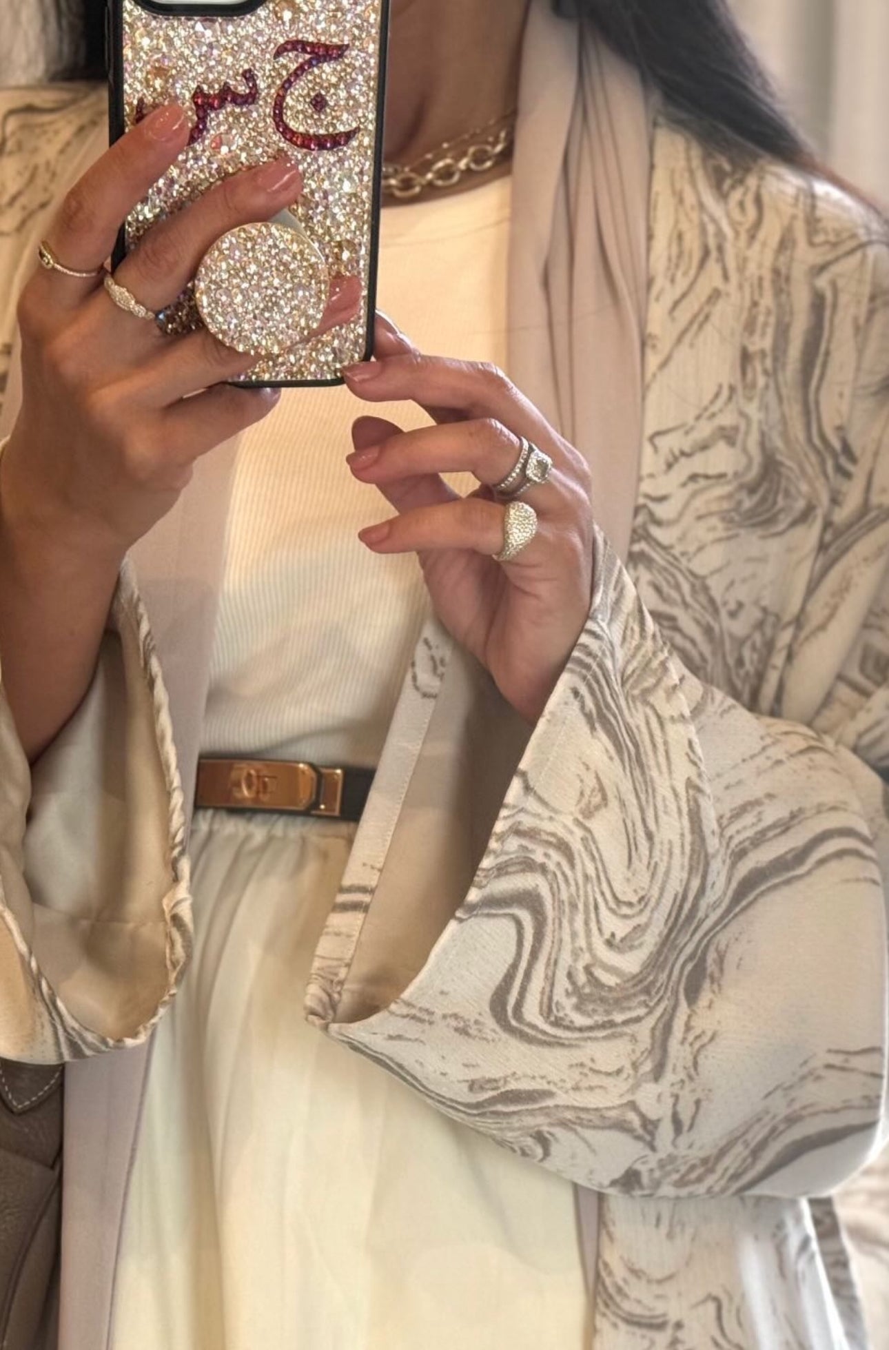 Golden Phone Grip Design with your Arabic Initials (Design #687) - Crystal Iced
