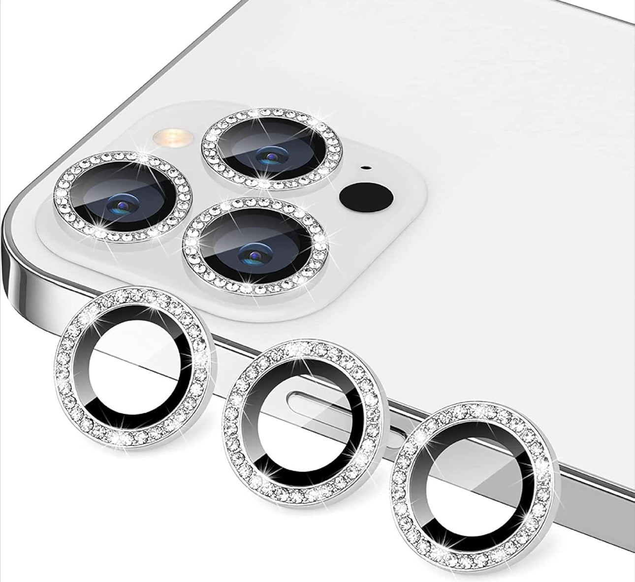 Crystal Bling Camera Protector Ring for iPhone HD Tempered Glass - Crystal Iced