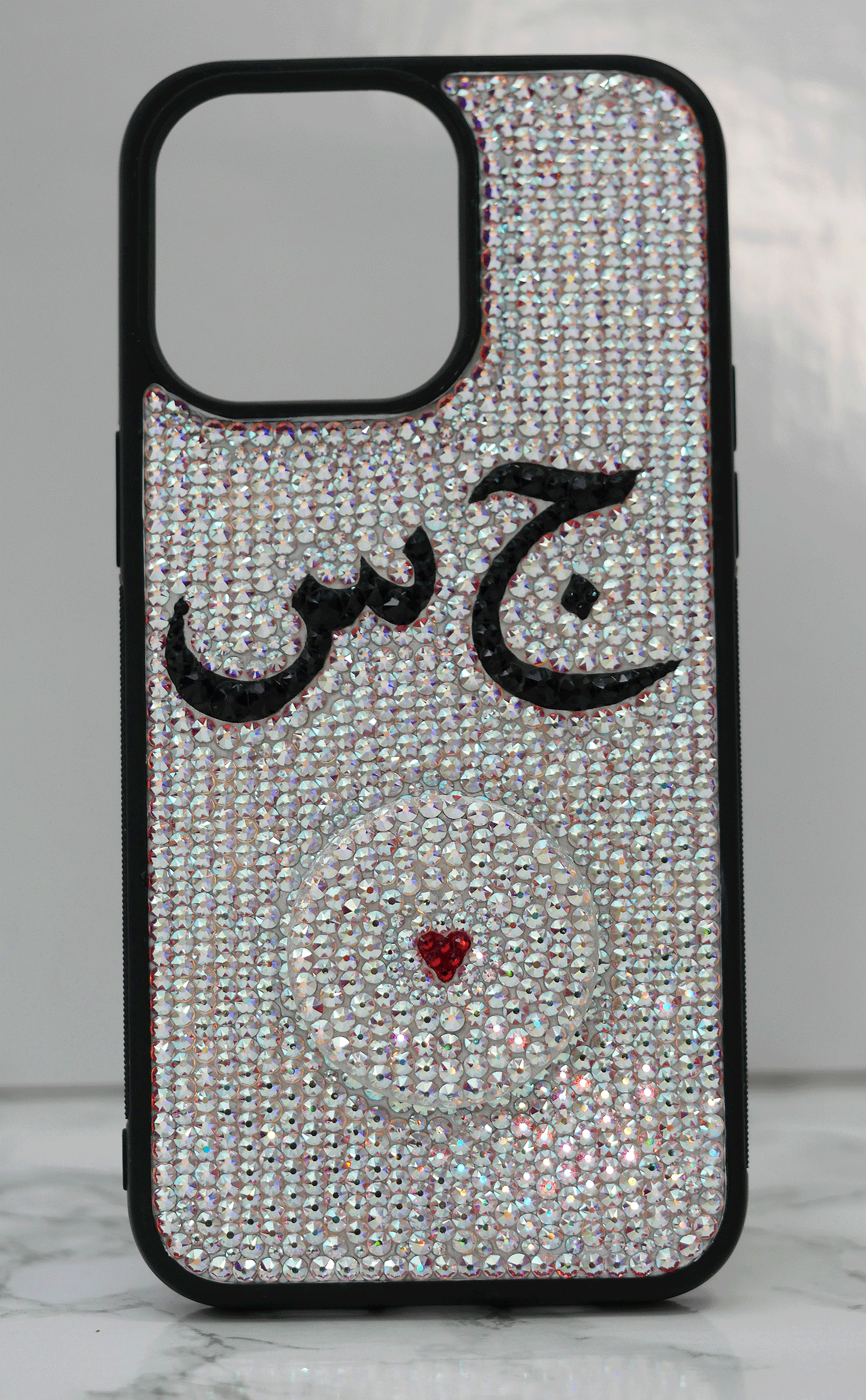Phone Grip Design with your Arabic Initials & Heart (Design #799) - Crystal Iced