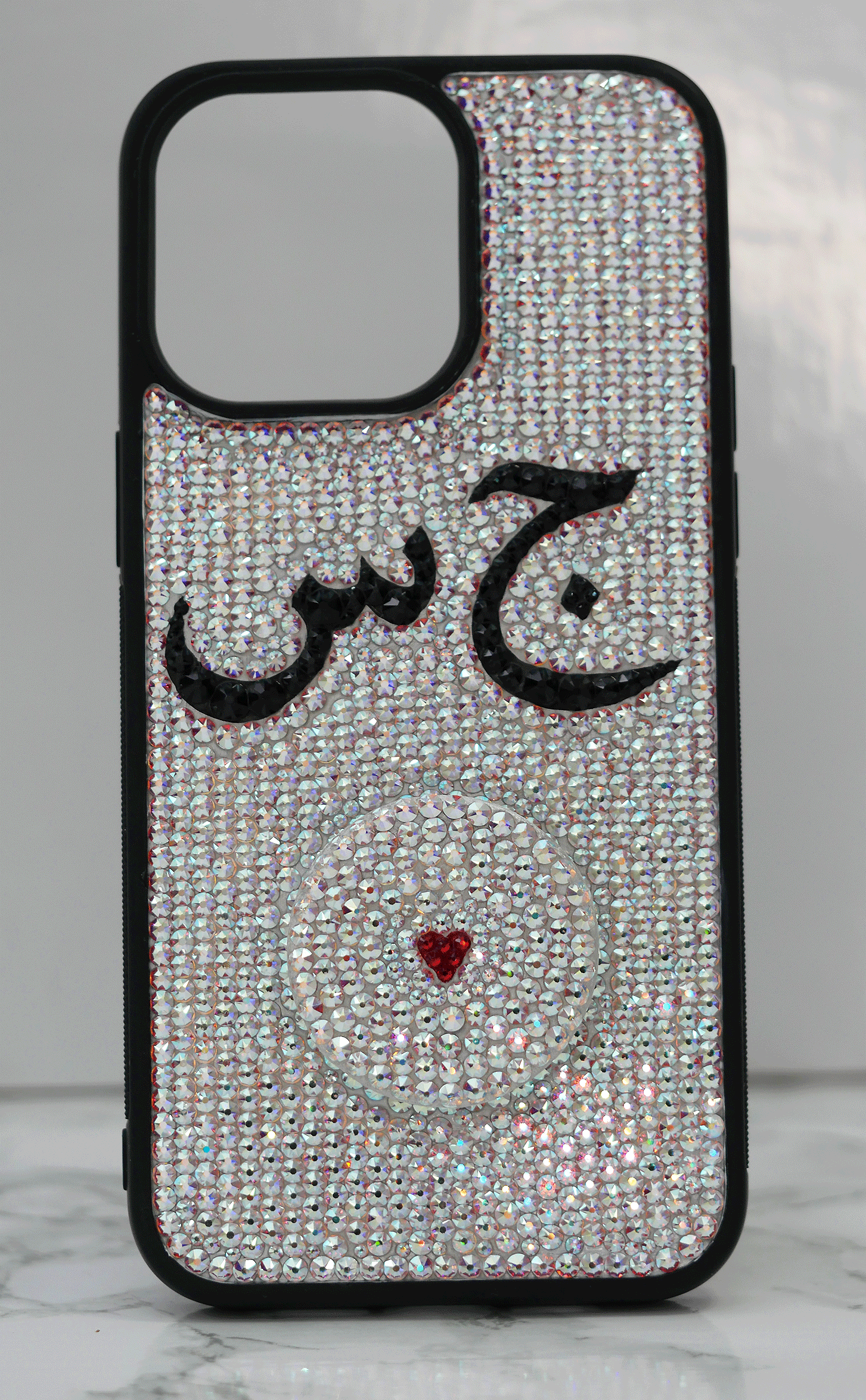 Phone Grip Design with your Arabic Initials & Heart (Design #799) - Crystal Iced