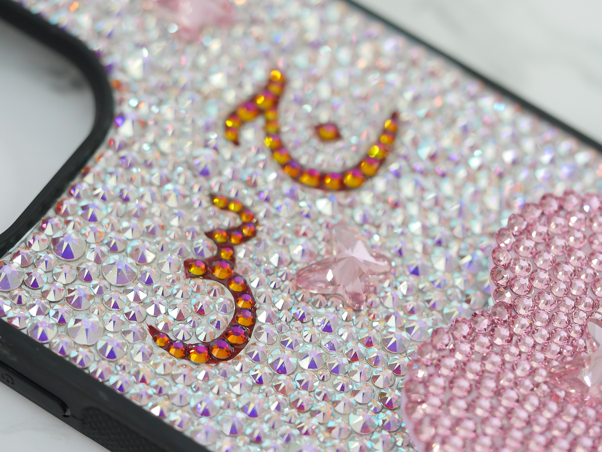 Pink Butterfly/Heart Phone Grip Design with your Arabic Initials (Design #428) - Crystal Iced