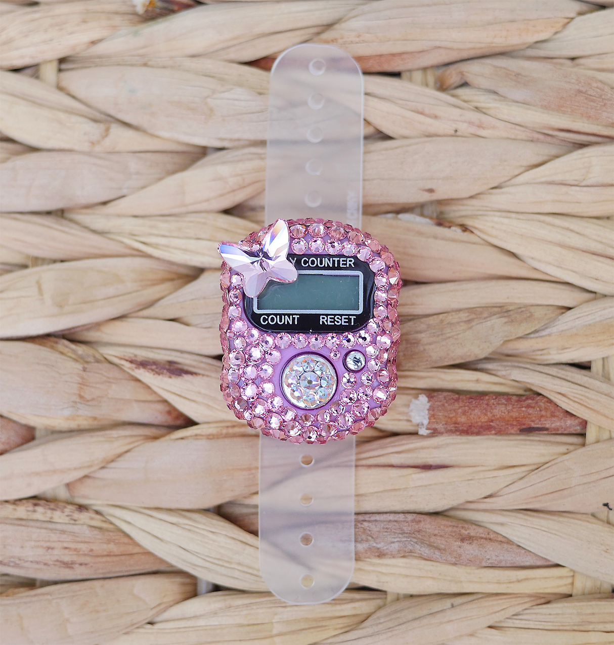 Pink Butterfly Tasbih/Tally Counter - Crystal Iced