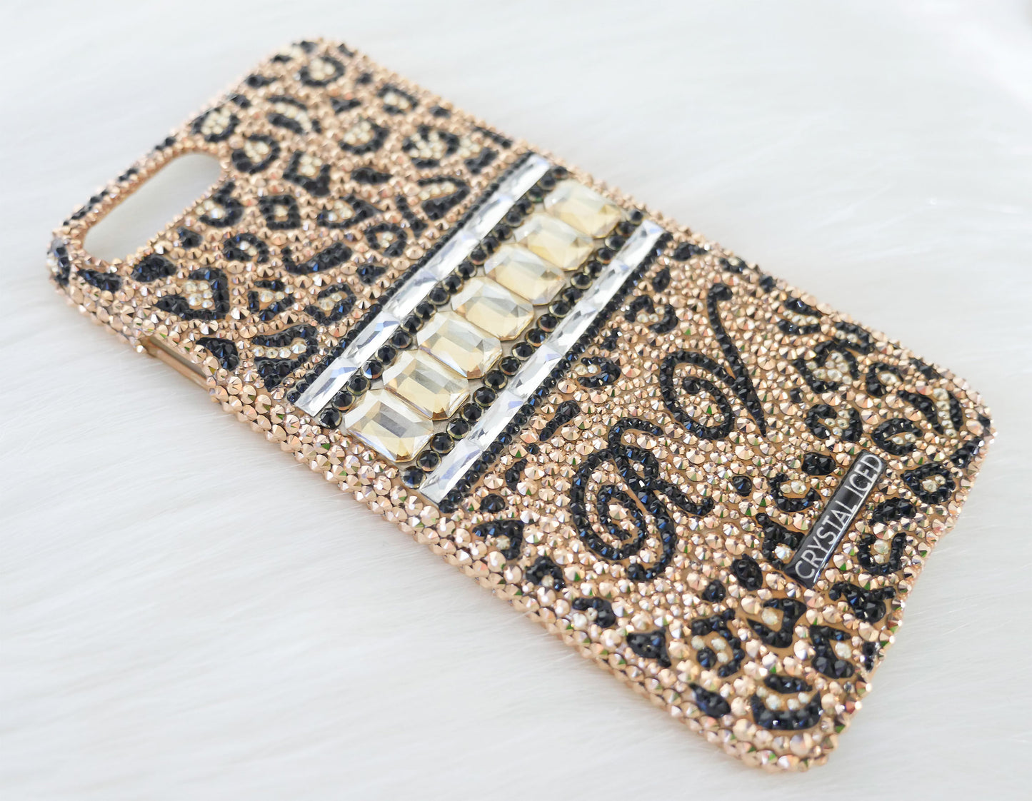 Leopard Luxe with your Initials made with Crystals (Design #233) - Crystal Iced