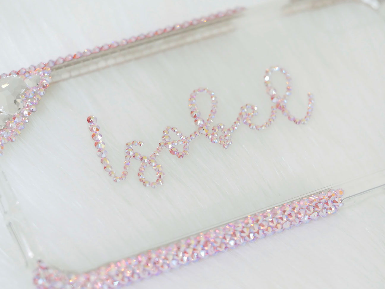 Simple Hearts Light Rose AB with your Name (Design #151) - Crystal Iced