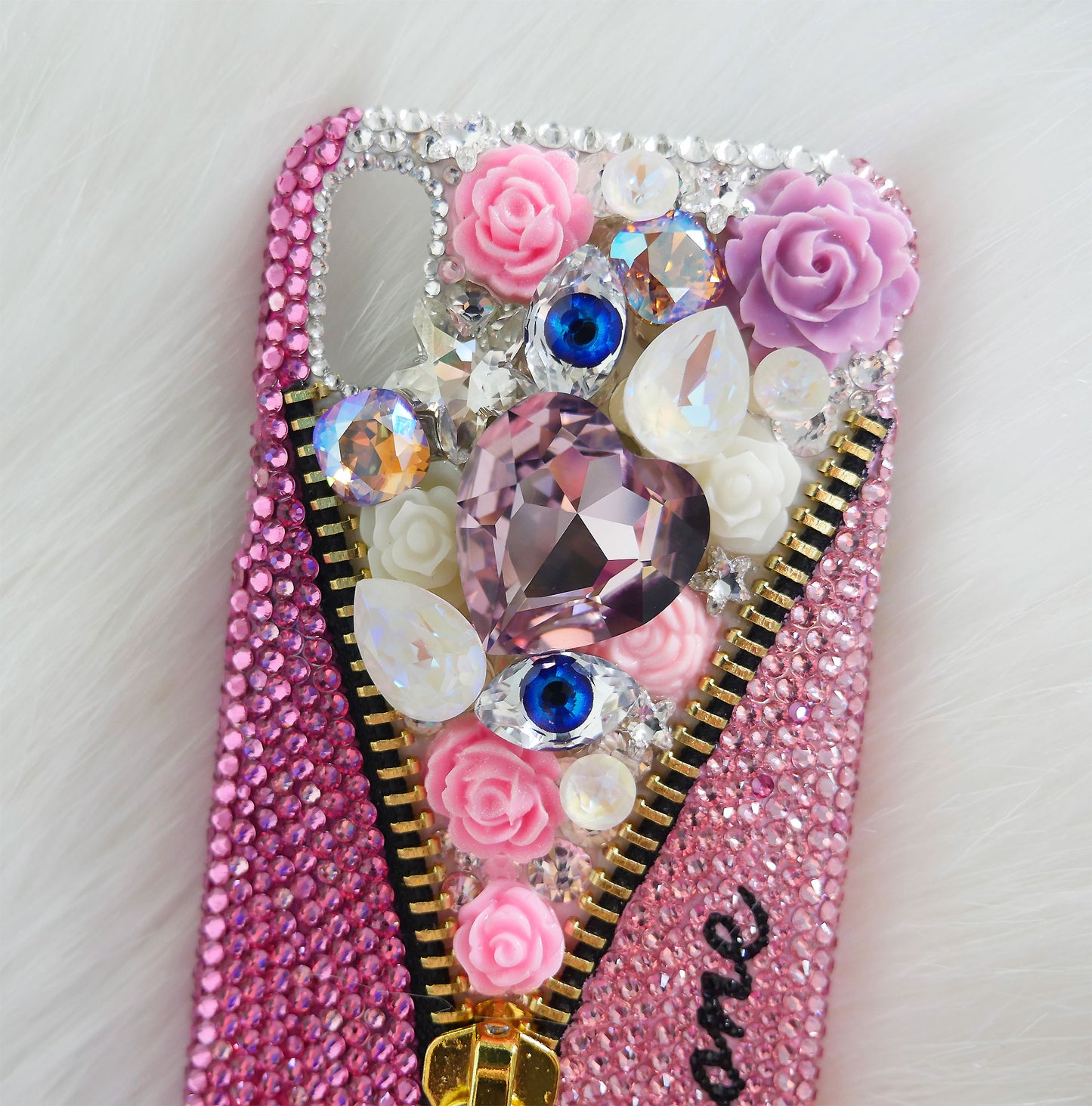 ZipCode With Your Name Pink Flowers (Design #583) - Crystal Iced