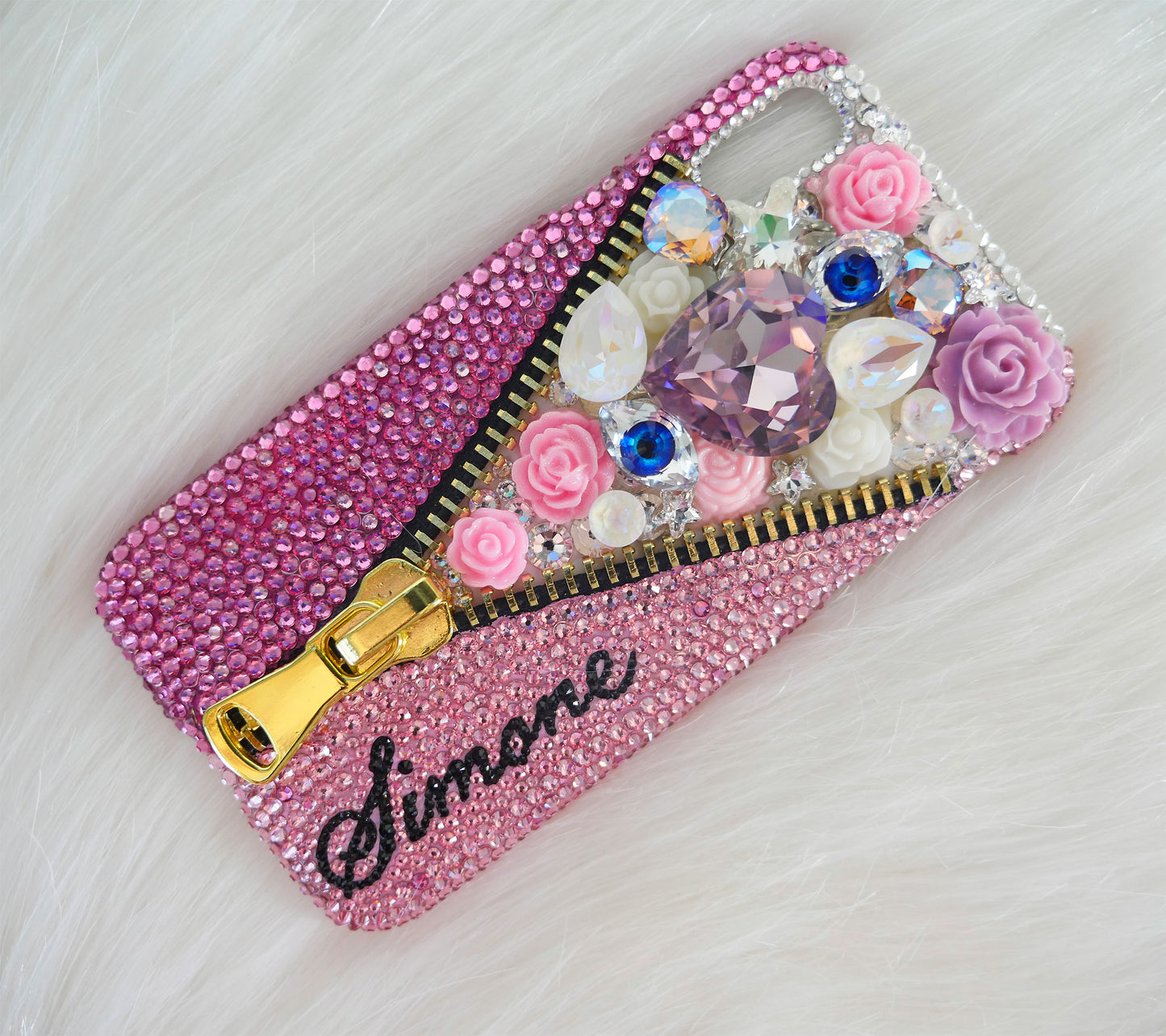 ZipCode With Your Name Pink Flowers (Design #583) - Crystal Iced