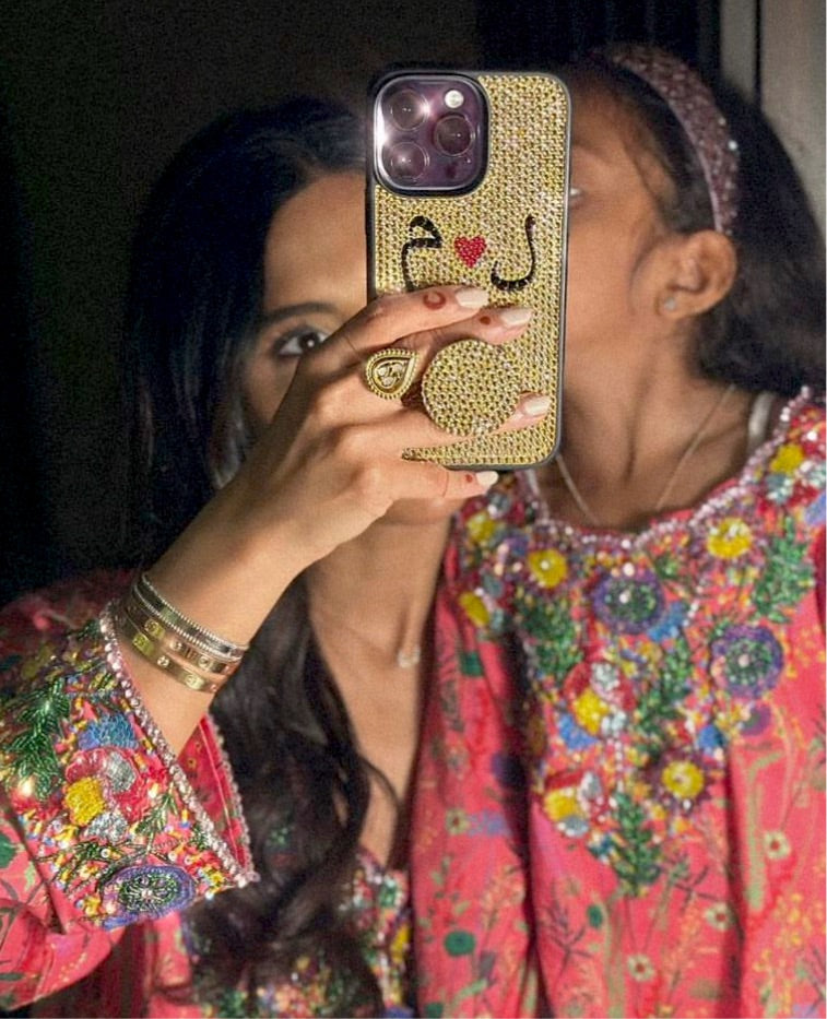 Gold Phone Grip Design with your Arabic Initials (Design #172) - Crystal Iced