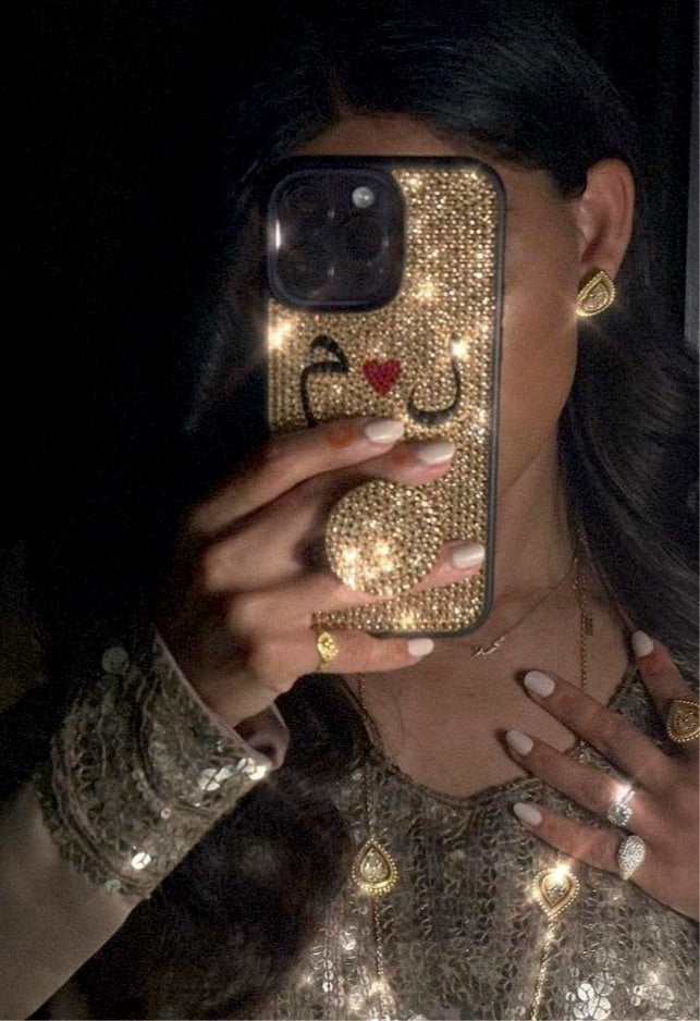 Gold Phone Grip Design with your Arabic Initials (Design #172) - Crystal Iced