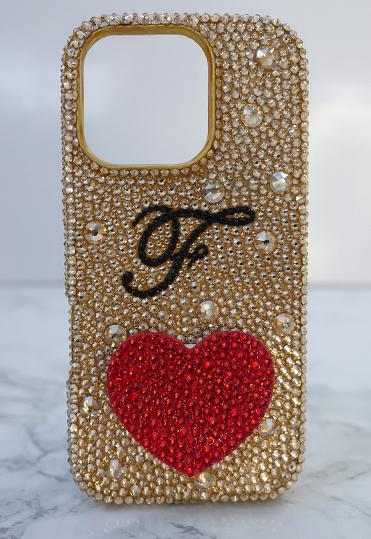 Golden Galaxy with Red Heart Phone Grip & Initial (Design #211)